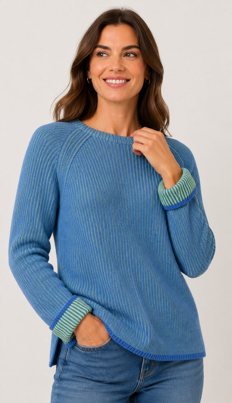 Talbots Ribbed Crew Neck Sweater Blue Green Womens Size Medium New